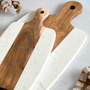 Conjunto De Tábuas Para Servir Mármore Branco E Madeira