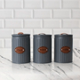 Conjunto Latas Porta Mantimentos Metal E Couro Cinza 3 Peças