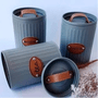 Conjunto Latas Porta Mantimentos Metal E Couro Cinza 3 Peças