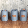 Conjunto Latas Porta Mantimentos Metal E Couro Cinza 3 Peças