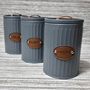 Conjunto Latas Porta Mantimentos Metal E Couro Cinza 3 Peças