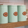 Conjunto Latas Porta Mantimentos Metal E Couro Verde 3 peças