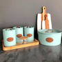 Conjunto Latas Porta Mantimentos Metal E Couro Verde 3 peças