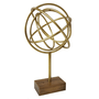 Escultura Decorativa Esfera De Metal Dourado Base Madeira