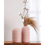 Vaso Cimento Listras Branca Com Rosa Claro 26cm
